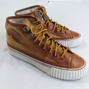 P.F Flyers Women's Leather And Mess High Top Whiskey Brown Sneakers Size 7